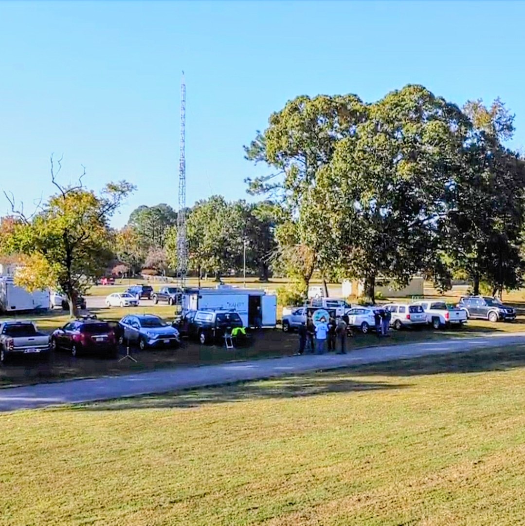 Photo from drone, flown by Tom, AE4TH, at the start of the 2022 Jamboree on the Air (JOTA)